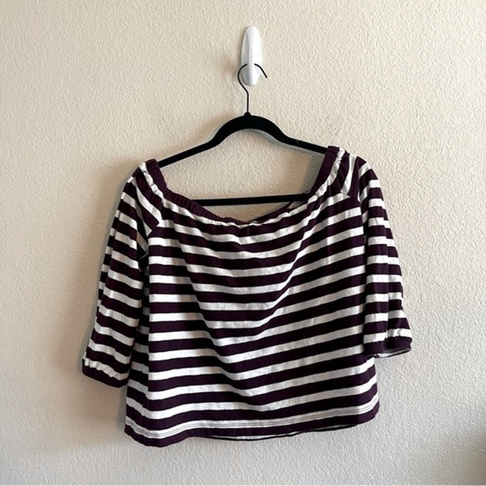 J Crew Maroon Striped Off the Shoulder Nautical Blouse Women's Size Small